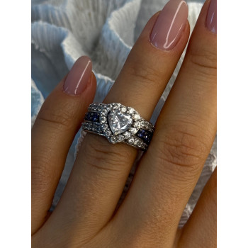 925 Sterling Silver Beryl & Sapphire Heart Ring Size 6