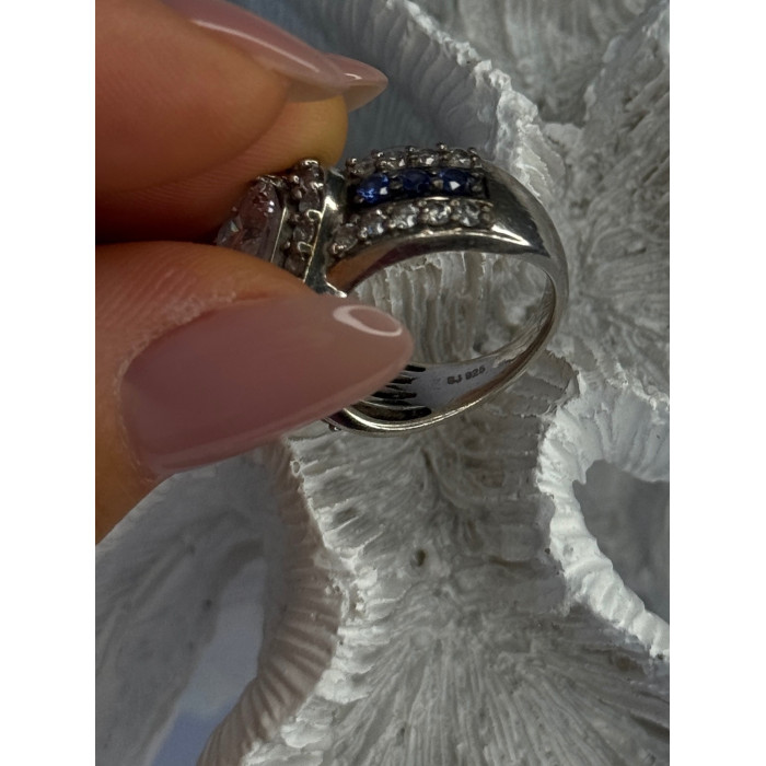 925 Sterling Silver Beryl & Sapphire Heart Ring Size 6