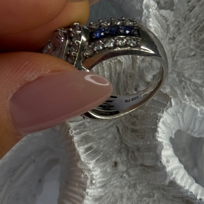 925 Sterling Silver Beryl & Sapphire Heart Ring Size 6