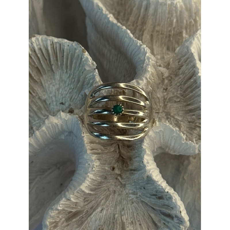925 Sterling Silver Green Malachite Ring Size 9