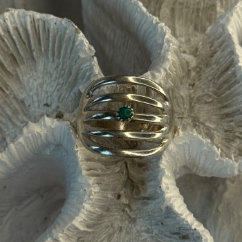 925 Sterling Silver Green Malachite Ring Size 9