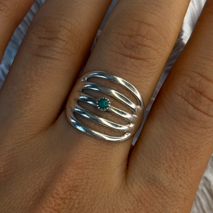 925 Sterling Silver Green Malachite Ring Size 9