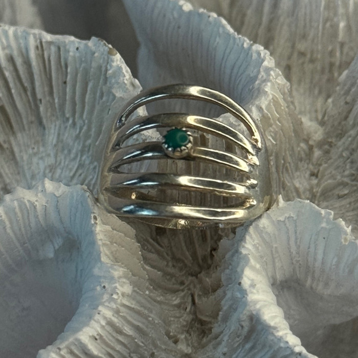 925 Sterling Silver Green Malachite Ring Size 9