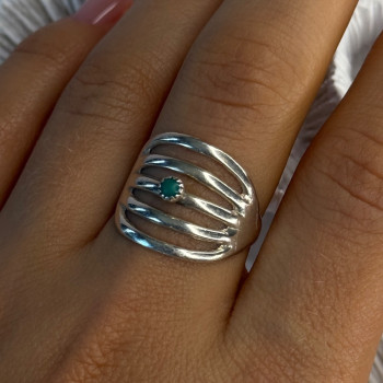 925 Sterling Silver Green Malachite Ring Size 9