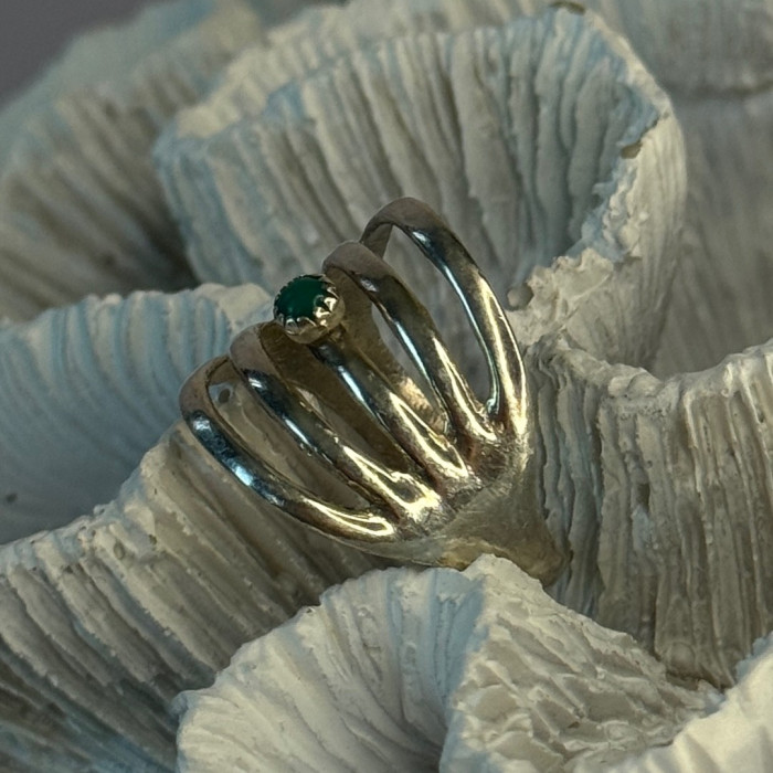 925 Sterling Silver Green Malachite Ring Size 9