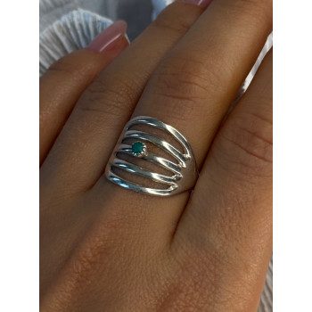 925 Sterling Silver Green Malachite Ring Size 9