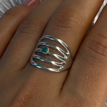 925 Sterling Silver Green Malachite Ring Size 9