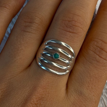 925 Sterling Silver Green Malachite Ring Size 9