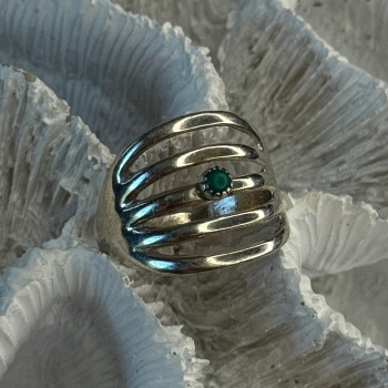 925 Sterling Silver Green Malachite Ring Size 9