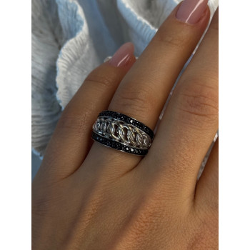 925 Sterling Silver Black Spinel Ring Size 7