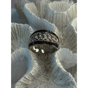925 Sterling Silver Black Spinel Ring Size 7