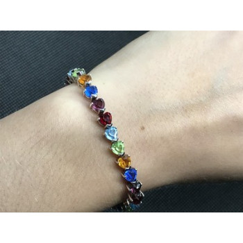 925 Sterling Silver Multicolor CZ Bracelet 7 In
