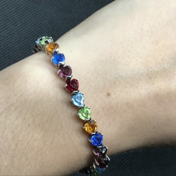 925 Sterling Silver Multicolor CZ Bracelet 7 In