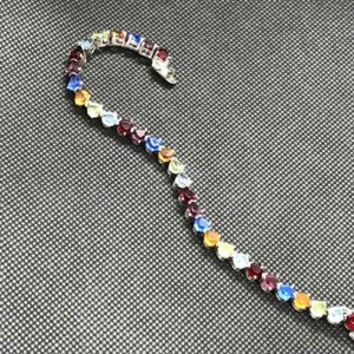 925 Sterling Silver Multicolor CZ Bracelet 7 In