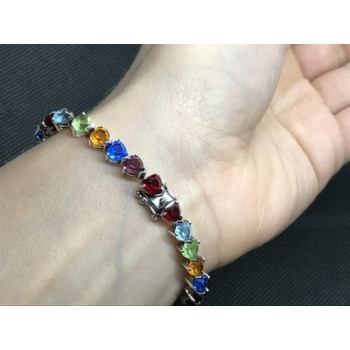 925 Sterling Silver Multicolor CZ Bracelet 7 In