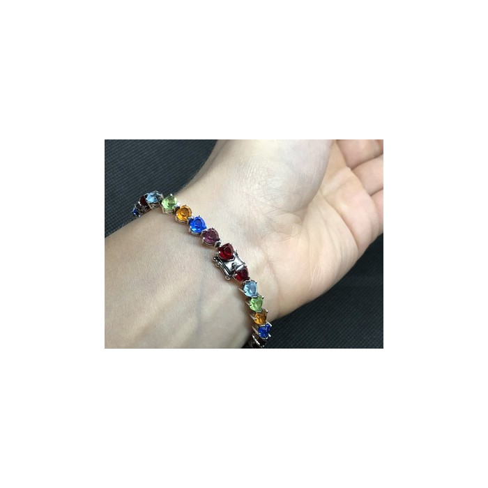 925 Sterling Silver Multicolor CZ Bracelet 7 In