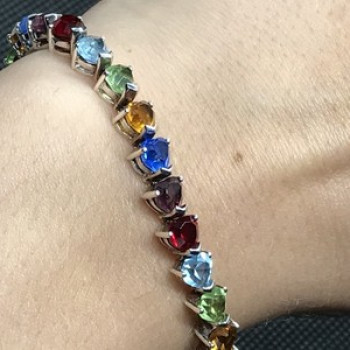 925 Sterling Silver Multicolor CZ Bracelet 7 In