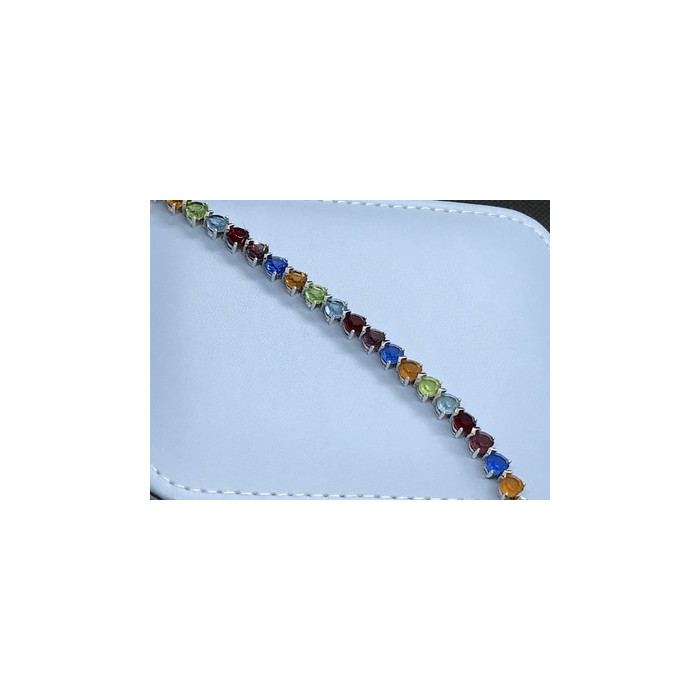 925 Sterling Silver Multicolor CZ Bracelet 7 In