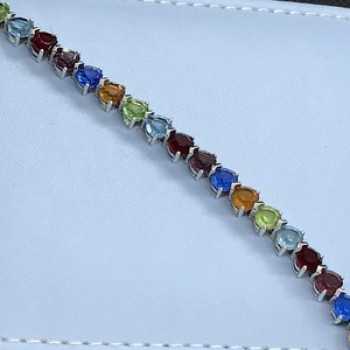 925 Sterling Silver Multicolor CZ Bracelet 7 In