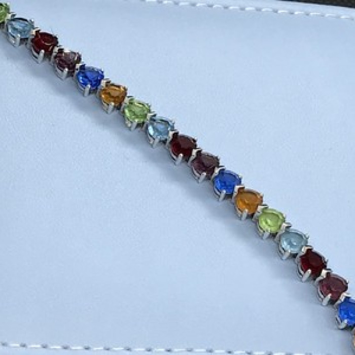 925 Sterling Silver Multicolor CZ Bracelet 7 In