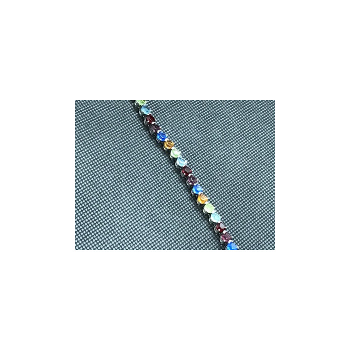 925 Sterling Silver Multicolor CZ Bracelet 7 In