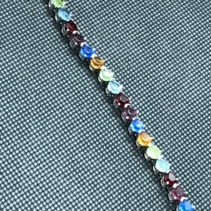 925 Sterling Silver Multicolor CZ Bracelet 7 In