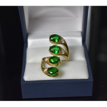 925 Sterling Silver Gold Plated Alpanite & CZ Ring Size 7