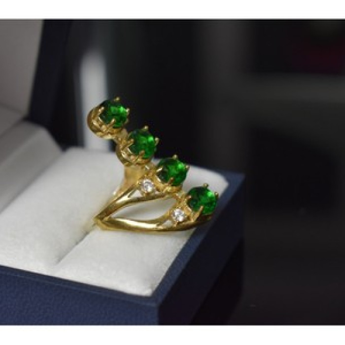 925 Sterling Silver Gold Plated Alpanite & CZ Ring Size 7