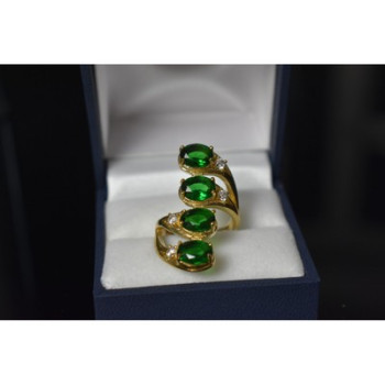 925 Sterling Silver Gold Plated Alpanite & CZ Ring Size 7