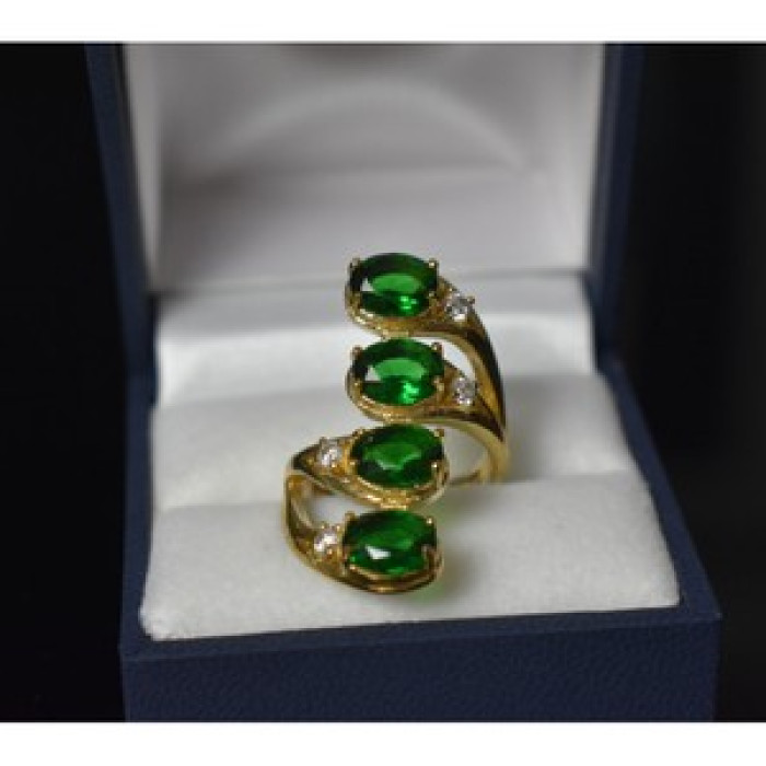925 Sterling Silver Gold Plated Alpanite & CZ Ring Size 7