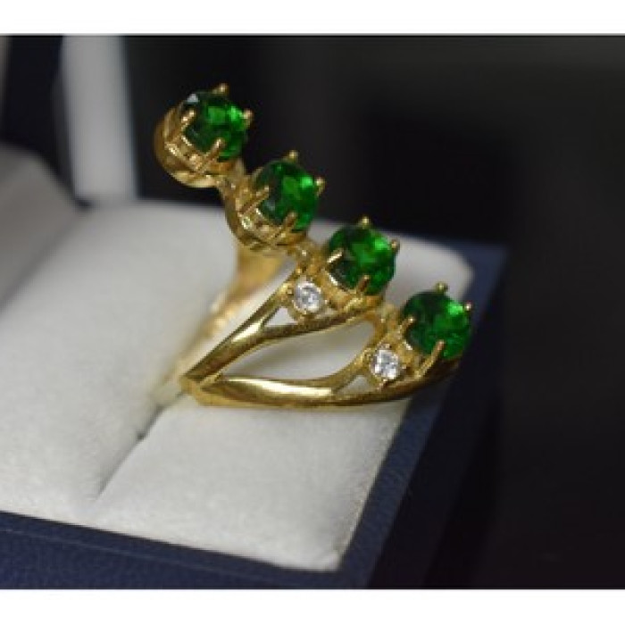 925 Sterling Silver Gold Plated Alpanite & CZ Ring Size 7
