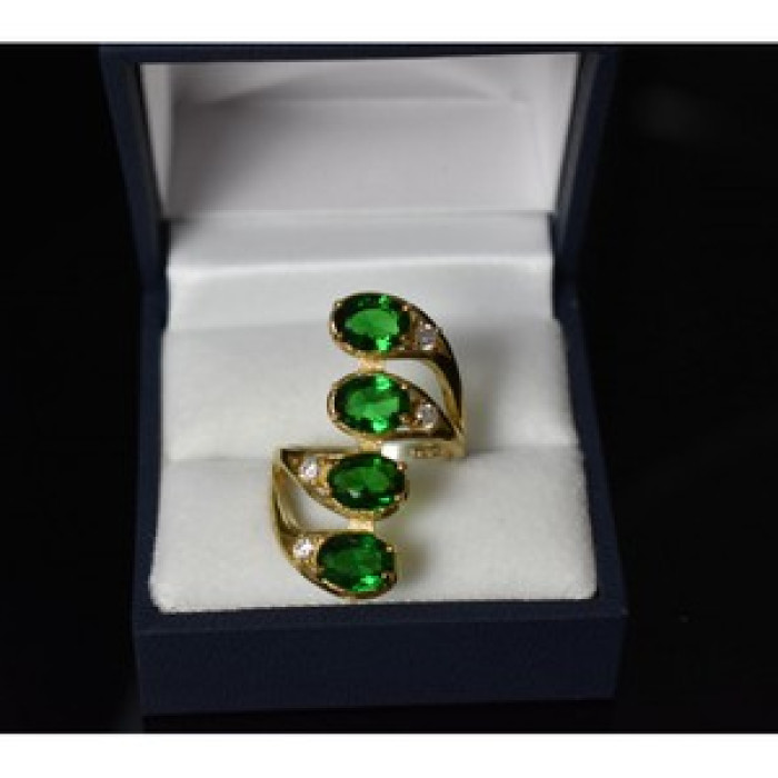 925 Sterling Silver Gold Plated Alpanite & CZ Ring Size 7