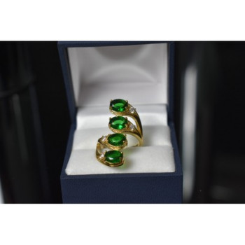 925 Sterling Silver Gold Plated Alpanite & CZ Ring Size 7