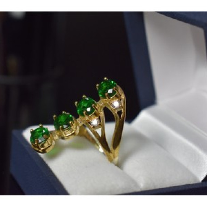 925 Sterling Silver Gold Plated Alpanite & CZ Ring Size 7