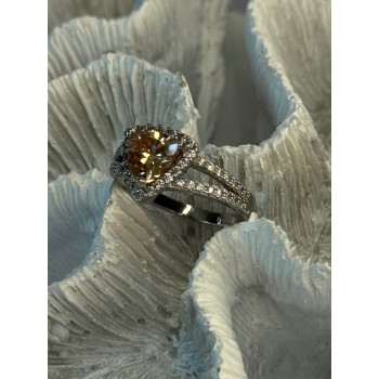 925 Sterling Silver Citrine & Beryl Ring Size 8.5