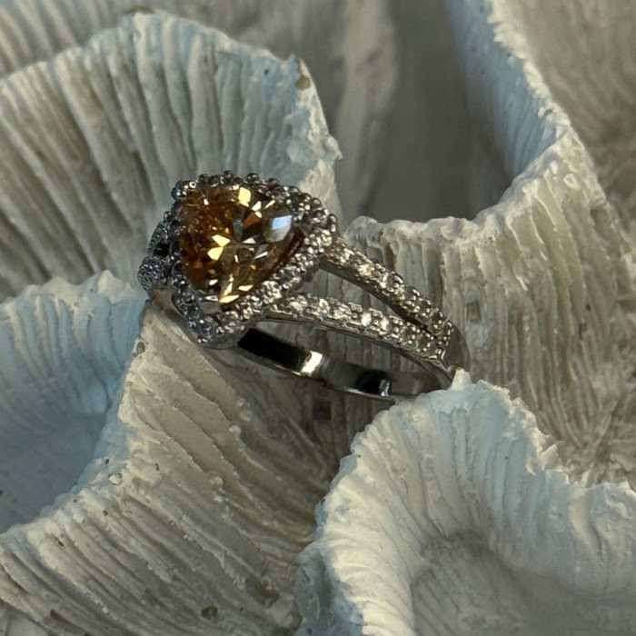 925 Sterling Silver Citrine & Beryl Ring Size 8.5
