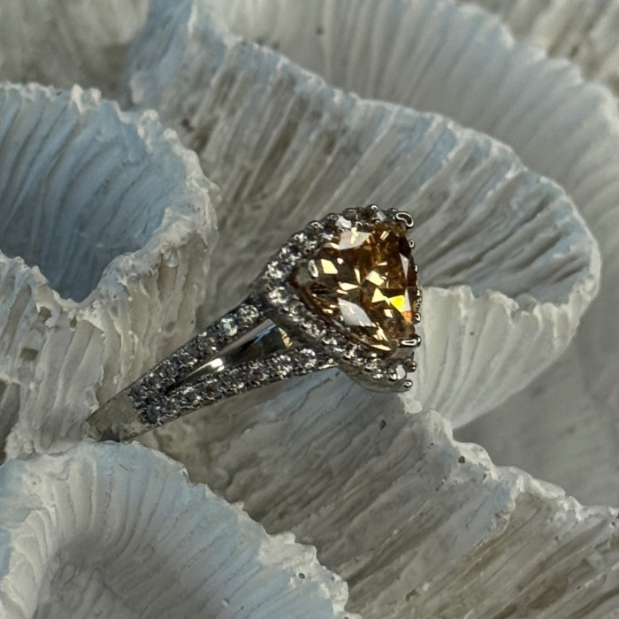 925 Sterling Silver Citrine & Beryl Ring Size 8.5
