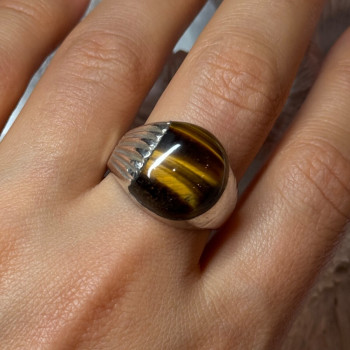 925 Sterling Silver Amber Men'S Ring Size 9