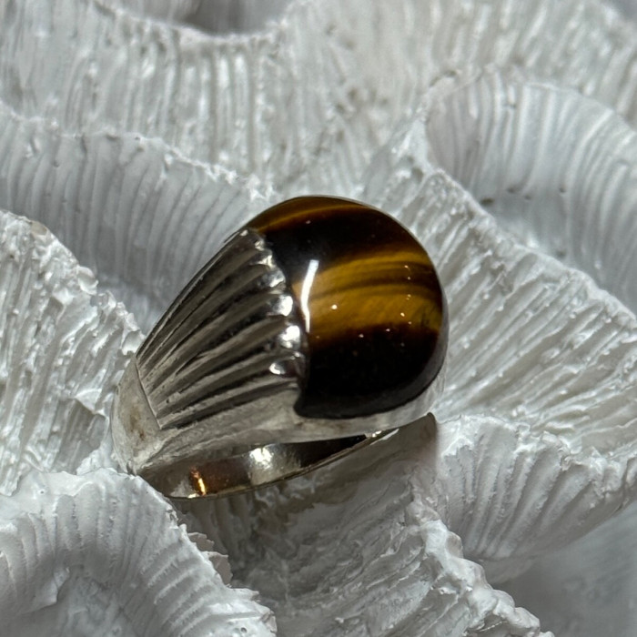 925 Sterling Silver Amber Men'S Ring Size 9