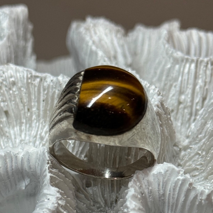 925 Sterling Silver Amber Men'S Ring Size 9