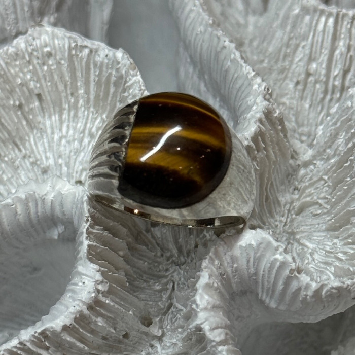925 Sterling Silver Amber Men'S Ring Size 9