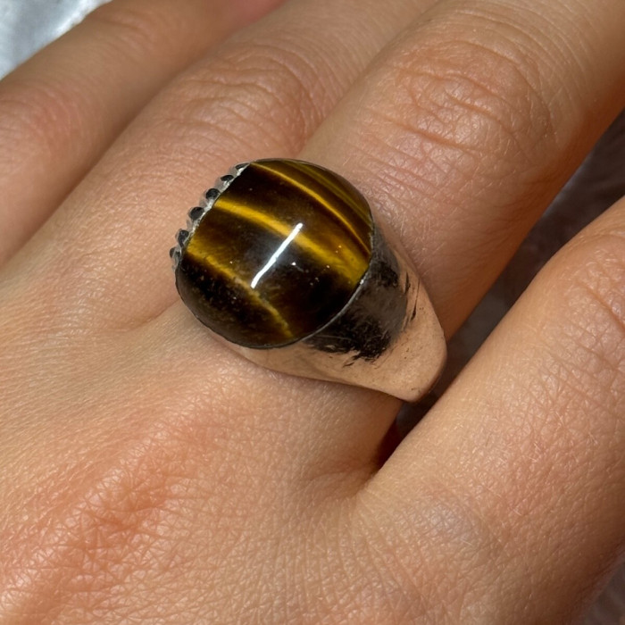 925 Sterling Silver Amber Men'S Ring Size 9