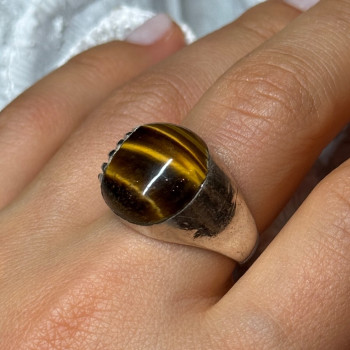 925 Sterling Silver Amber Men'S Ring Size 9