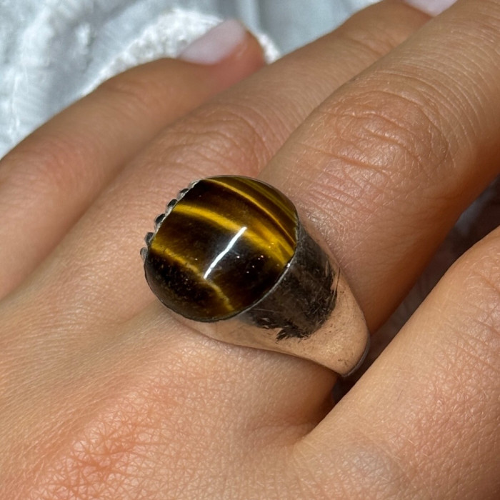 925 Sterling Silver Amber Men'S Ring Size 9
