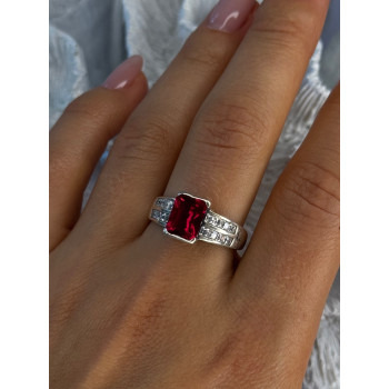 925 Sterling Silver Ruby & Beryl Ring Size 10