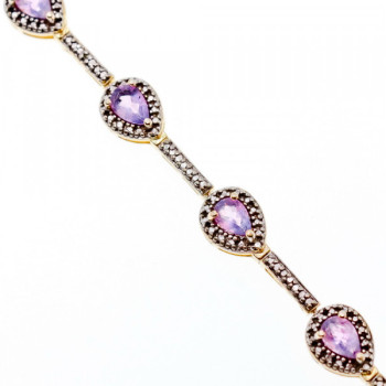 925 Sterling Silver Gold Plated Amethyst Bracelet Size 7.5 IN