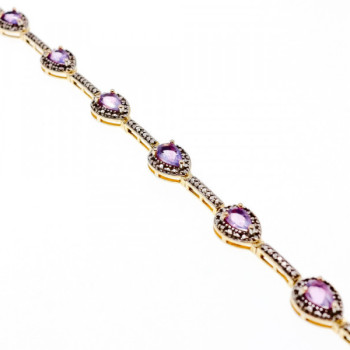 925 Sterling Silver Gold Plated Amethyst Bracelet Size 7.5 IN