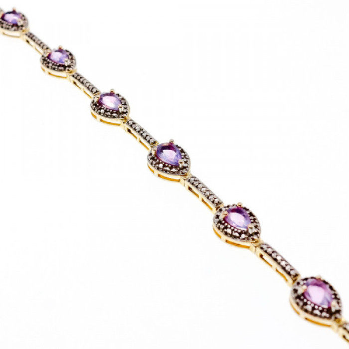 925 Sterling Silver Gold Plated Amethyst Bracelet Size 7.5 IN
