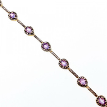925 Sterling Silver Gold Plated Amethyst Bracelet Size 7.5 IN