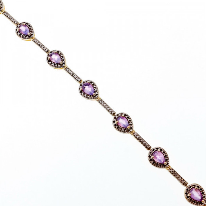 925 Sterling Silver Gold Plated Amethyst Bracelet Size 7.5 IN